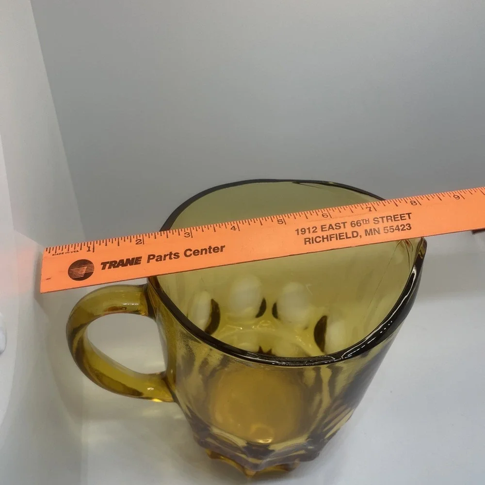 VTG HAZEL ATLAS Amber Glass Thumbprint 64oz Pitcher Heavy Boho Chic Pitcher‎